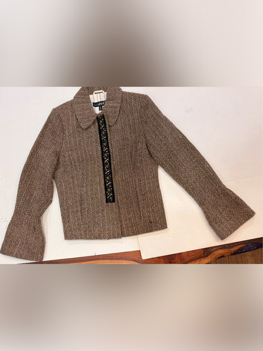 Black Rivet brown tweed jacket with bell-shaped sleeve